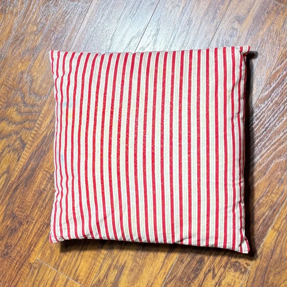 Vintage 1998 Handmade Needlepoint Santa Claus Christmas Throw Pillow Red Striped
